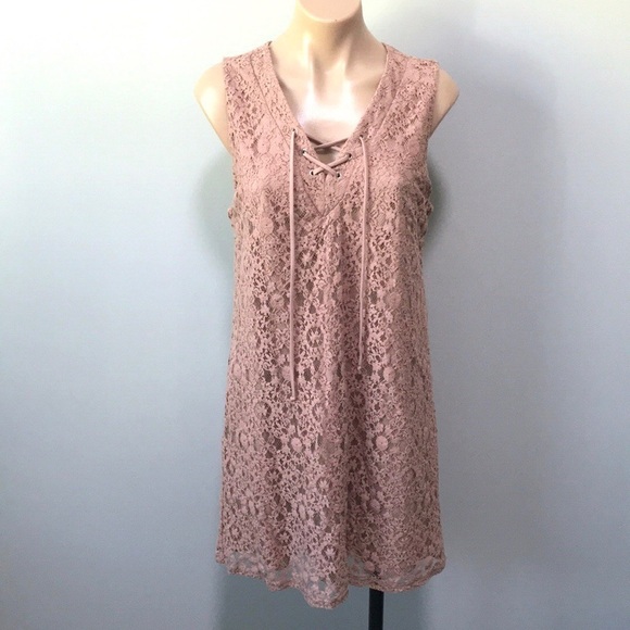 Monteau Dusty Purple Pink Lace Overlay Dress - Picture 1 of 7
